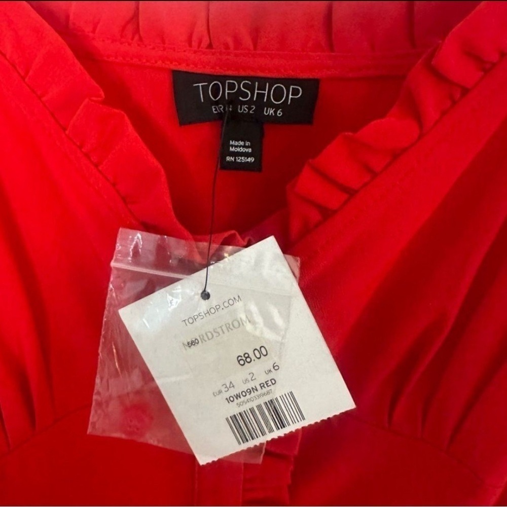 NWT Topshop Red Button Down Ruffle Hem Midi Dress Feminine Romantic Resort Small - Picture 9 of 10